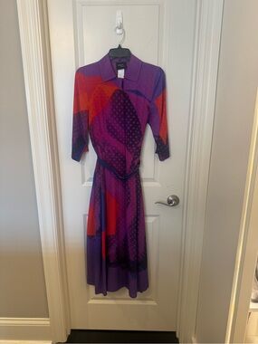 Akris Purple, Red & Navy Abstract Midi Shirt Dress